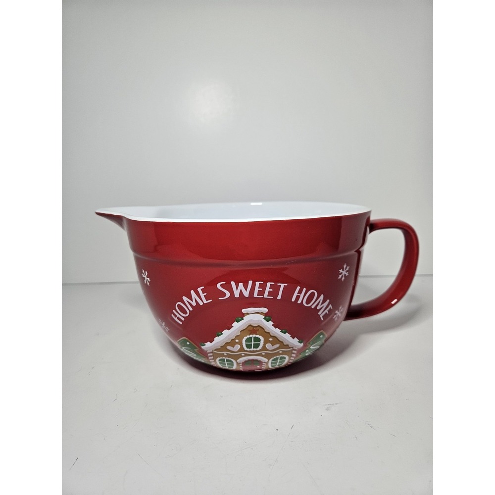 Holiday Time Home Sweet Home Gingerbread House Red Ceramic 2 Quart Batter Bowl